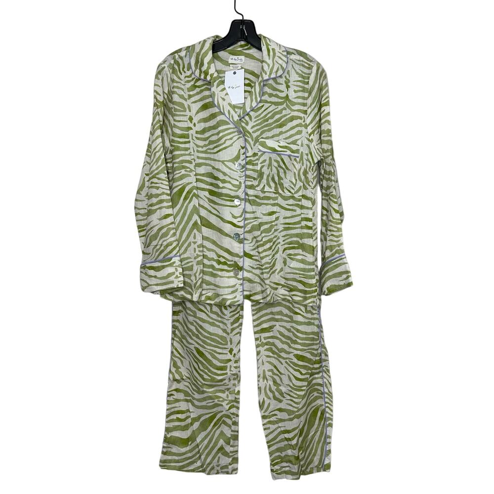 The Lazy Poet EMMA OLIVE ZEBRA Linen LONG PAJAMA SET Size Small New